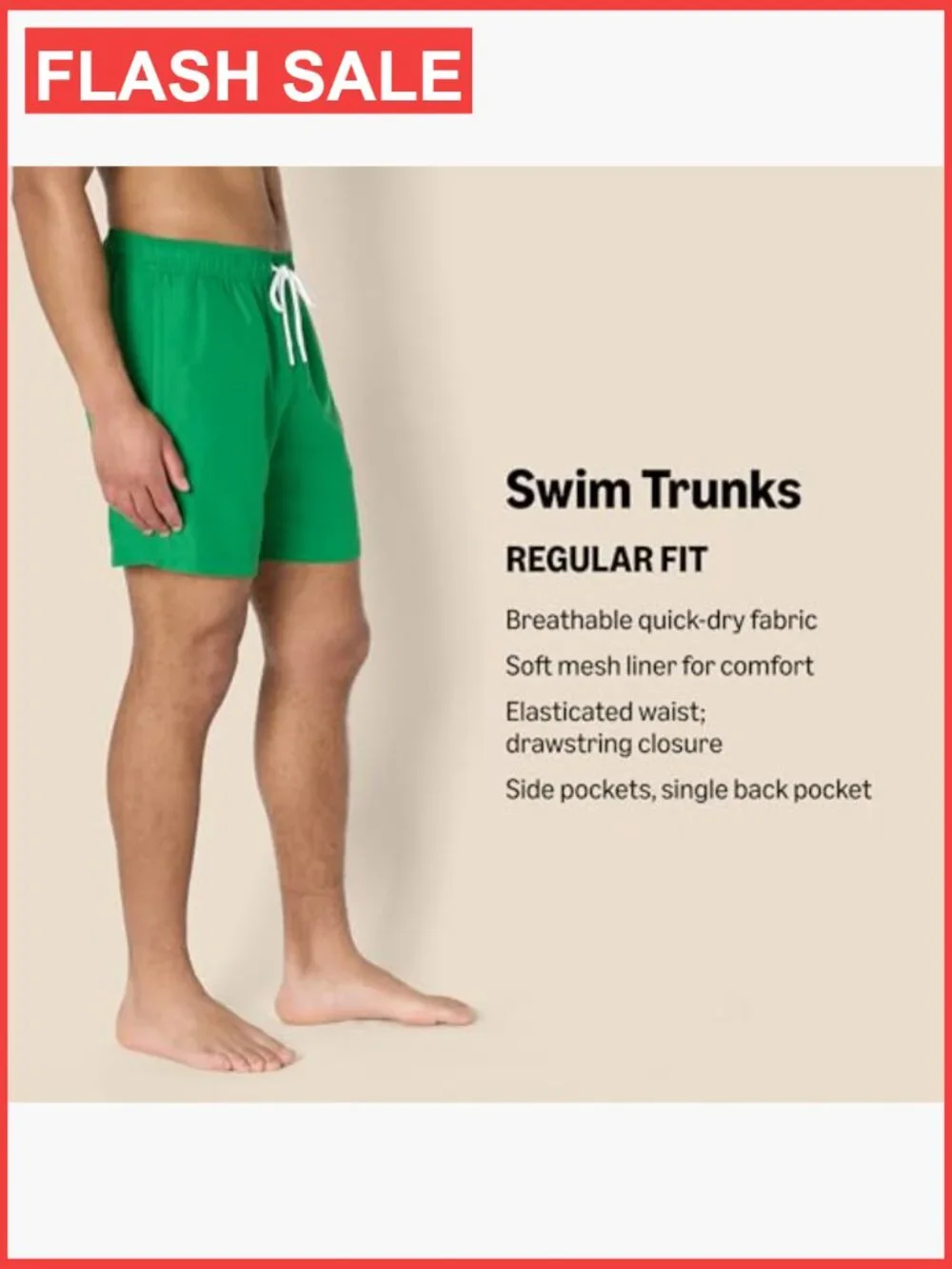 Men's Swim Trunks with Mesh Lining, Pockets, Drawstring, 7